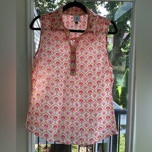 CAbi Bungalow Sleeveless Top in Pink and Cream